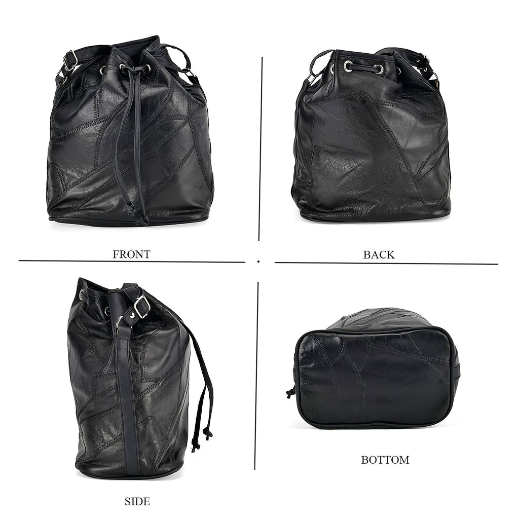 One Time Closeout - 100% Genuine  Leather Bucket Bag (Size 29x23x15 cm) - Black