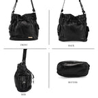 Designer Inspired - Styled by Patch Sheep Leather Bucket Bag with Drawstring - Black