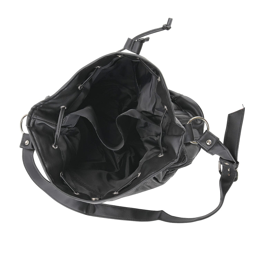 Designer Inspired - Styled by Patch Sheep Leather Bucket Bag with Drawstring - Black