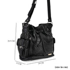 Designer Inspired - Styled by Patch Sheep Leather Bucket Bag with Drawstring - Black