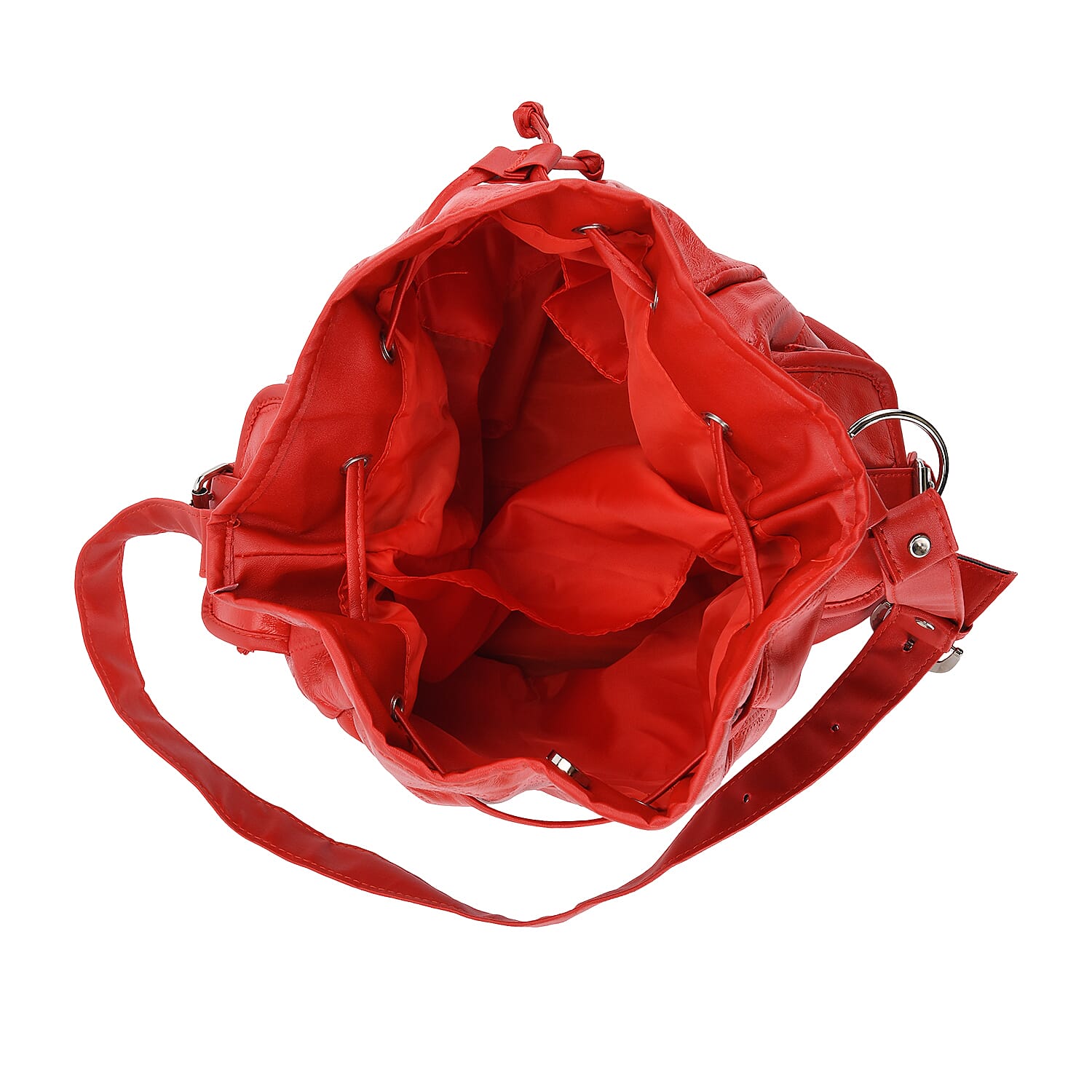 Styled by Patch Sheep Leather Bucket Bag with Drawstring - Red