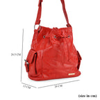 Styled by Patch Sheep Leather Bucket Bag with Drawstring - Red