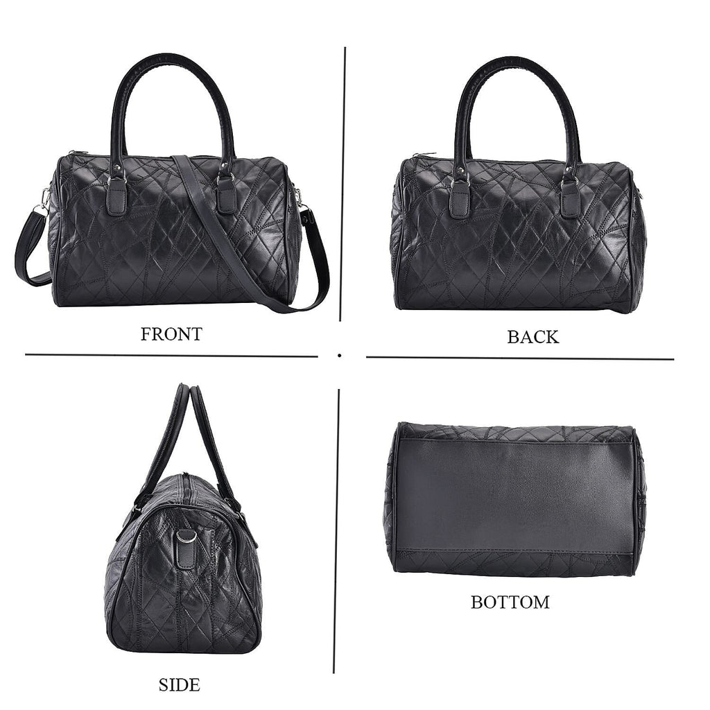 Genuine Leather Duffle Bag with Handle Drop - Black
