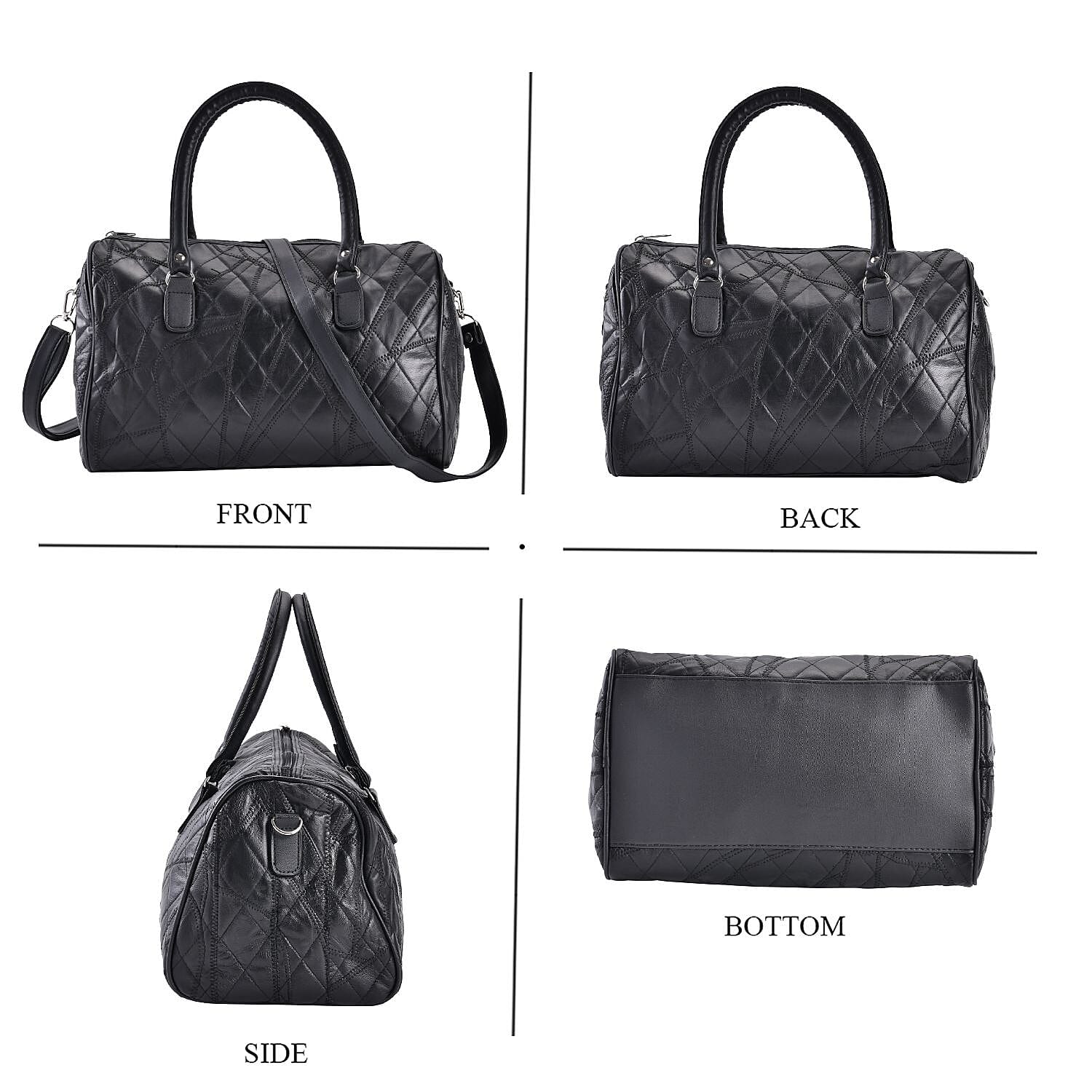 Genuine Leather Duffle Bag with Handle Drop - Black