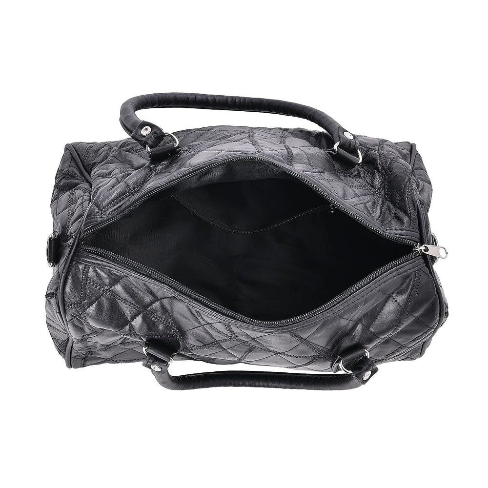 Genuine Leather Duffle Bag with Handle Drop - Black