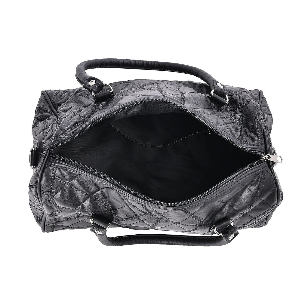 Genuine Leather Duffle Bag with Handle Drop - Black