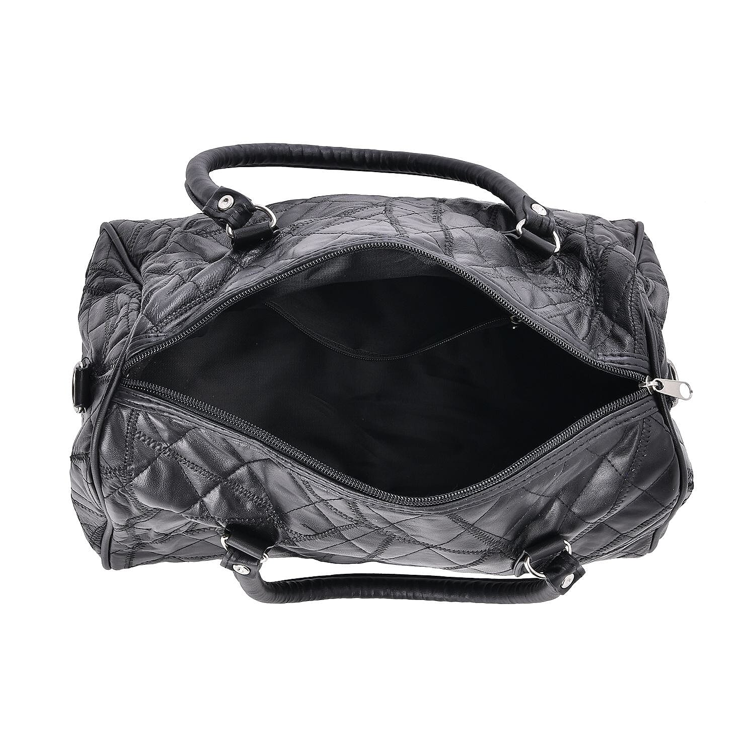 Genuine Leather Duffle Bag with Handle Drop - Black