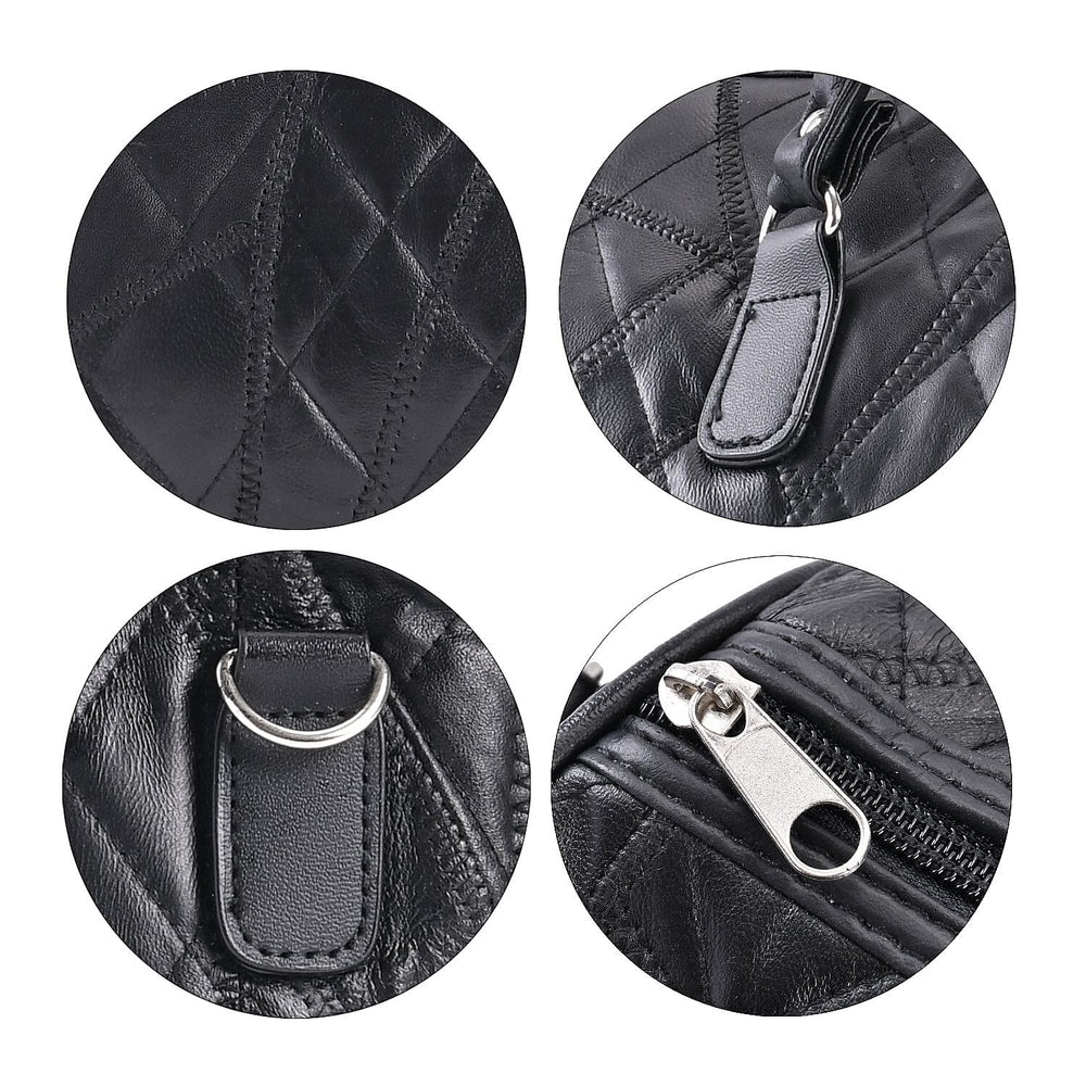 Genuine Leather Duffle Bag with Handle Drop - Black