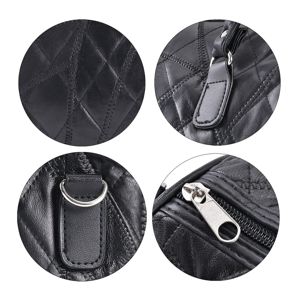 Genuine Leather Duffle Bag with Handle Drop - Black