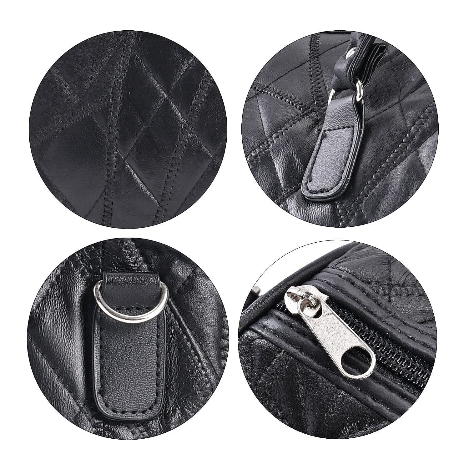 Genuine Leather Duffle Bag with Handle Drop - Black