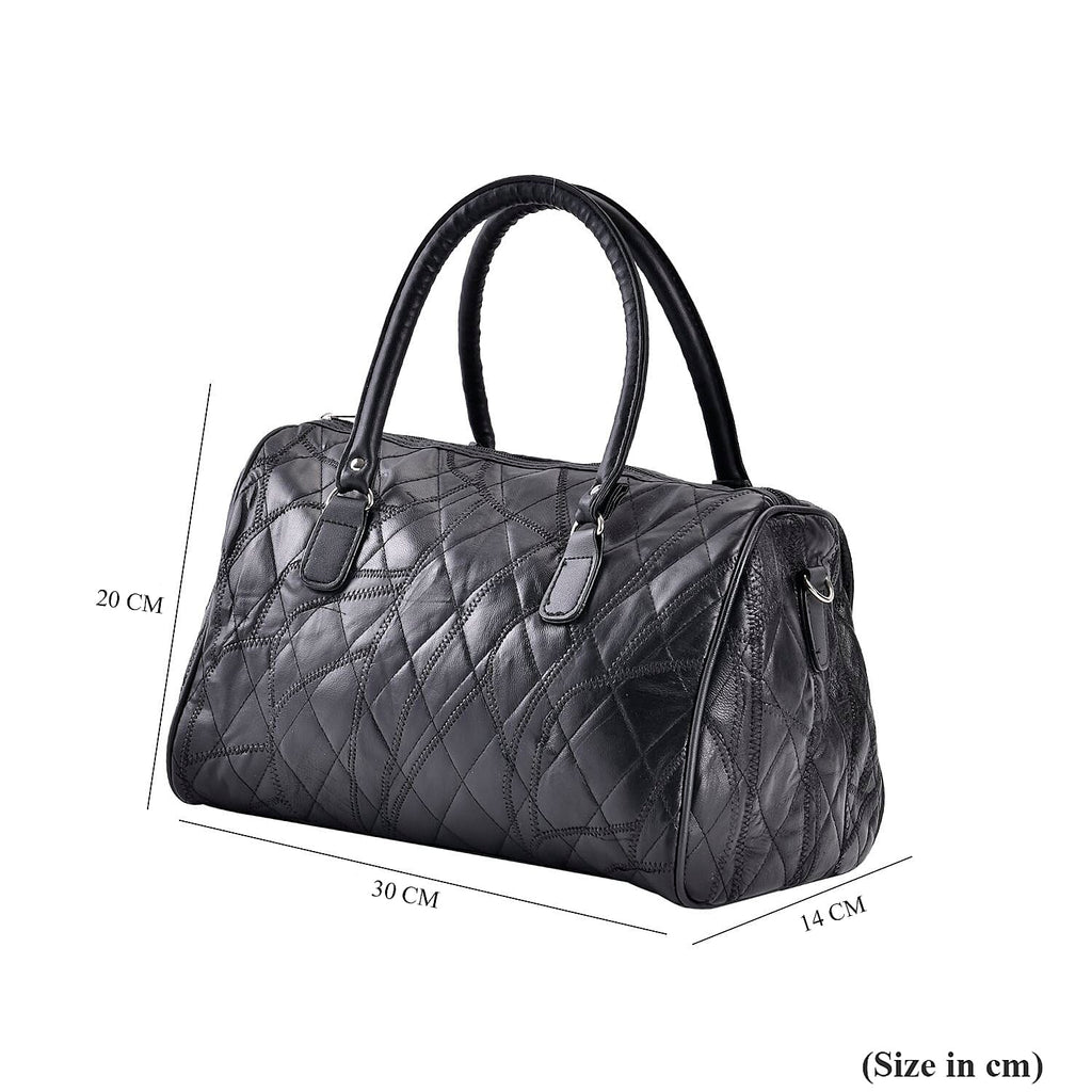 Genuine Leather Duffle Bag with Handle Drop - Black