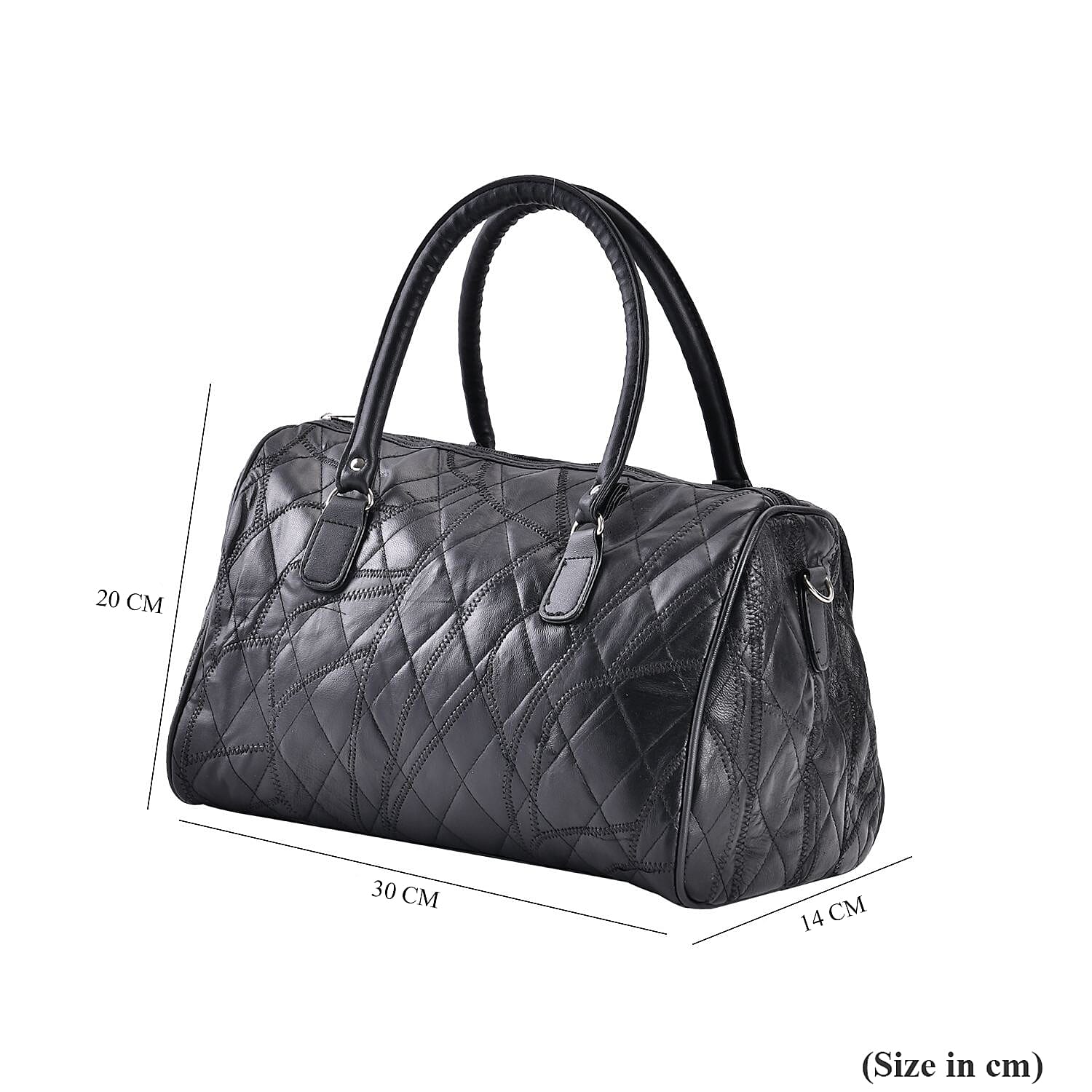 Genuine Leather Duffle Bag with Handle Drop - Black