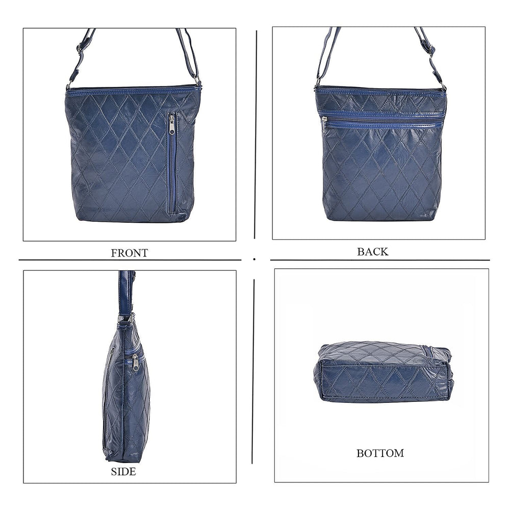 Leather Patchwork Shoulder Bag (Size 37x30x8 ) - Blue & Black