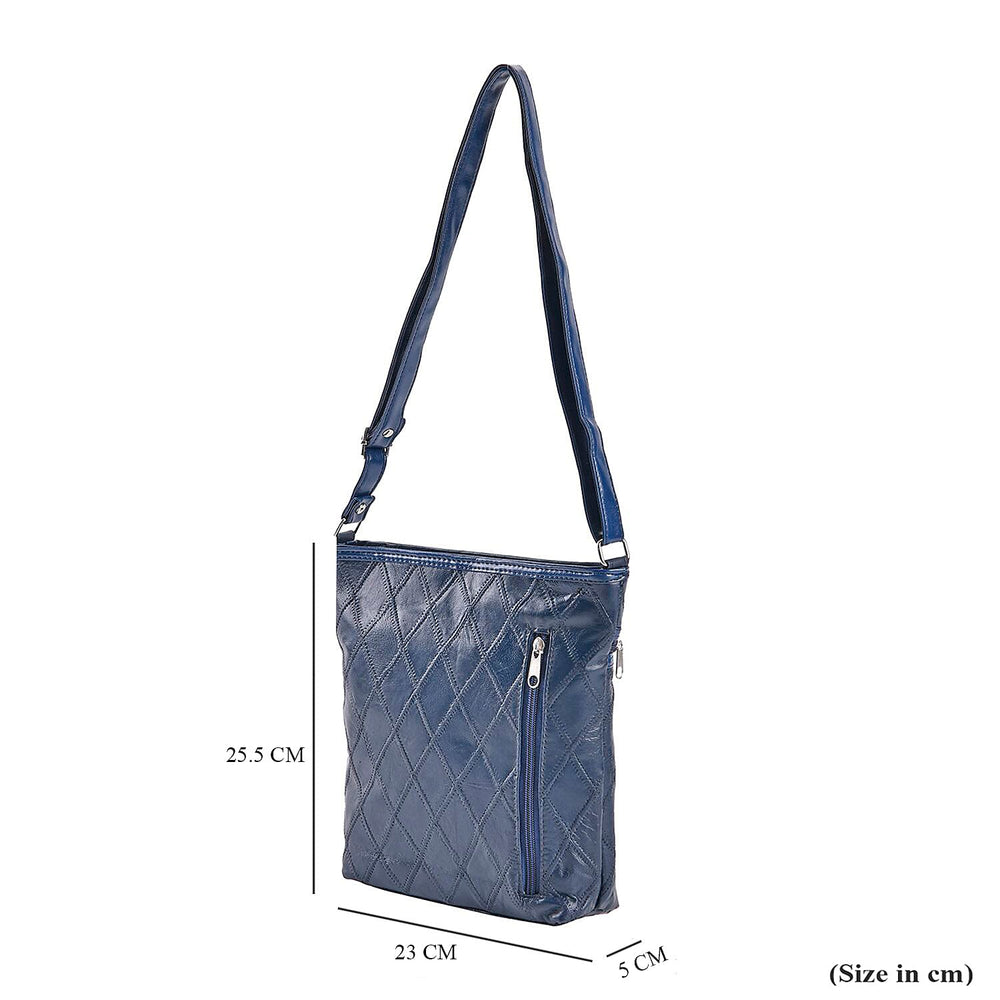 Leather Patchwork Shoulder Bag (Size 37x30x8 ) - Blue & Black