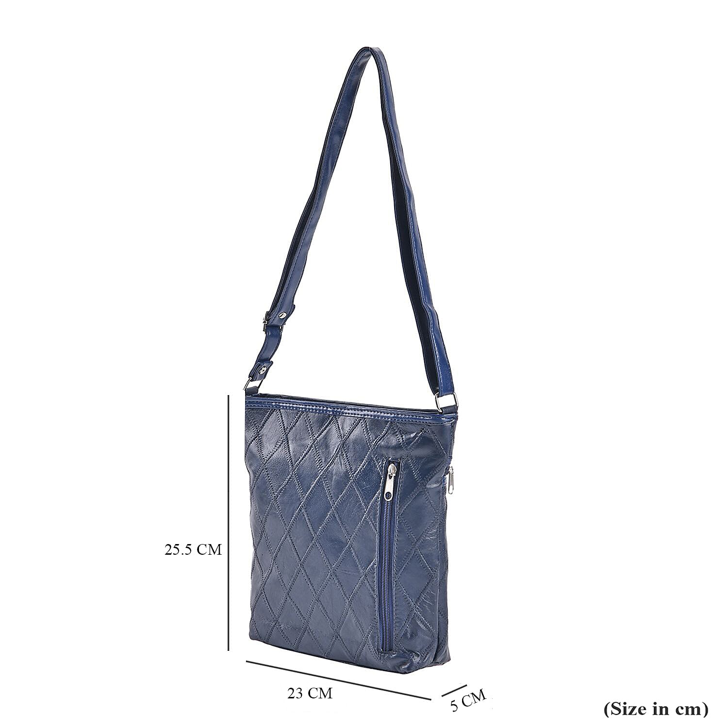 Leather Patchwork Shoulder Bag (Size 37x30x8 ) - Blue & Black