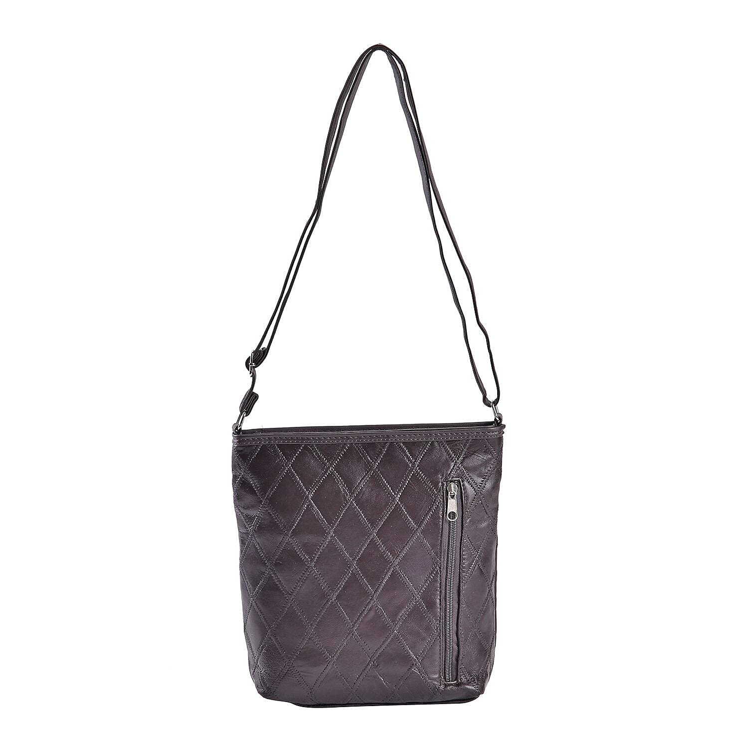 Sheepskin Leather Patchwork Shoulder Bag (Size 37x30x8 ) - Brown & Black