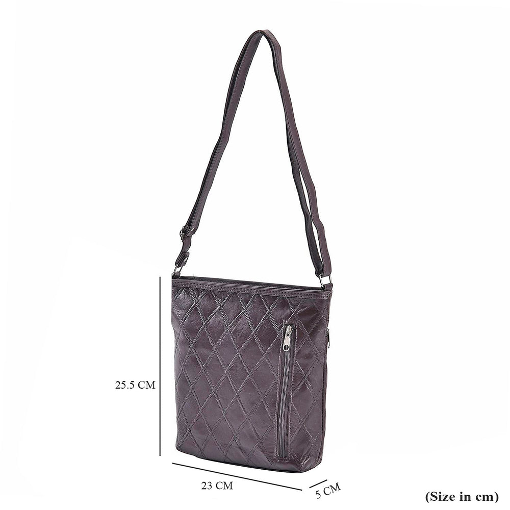Sheepskin Leather Patchwork Shoulder Bag (Size 37x30x8 ) - Brown & Black