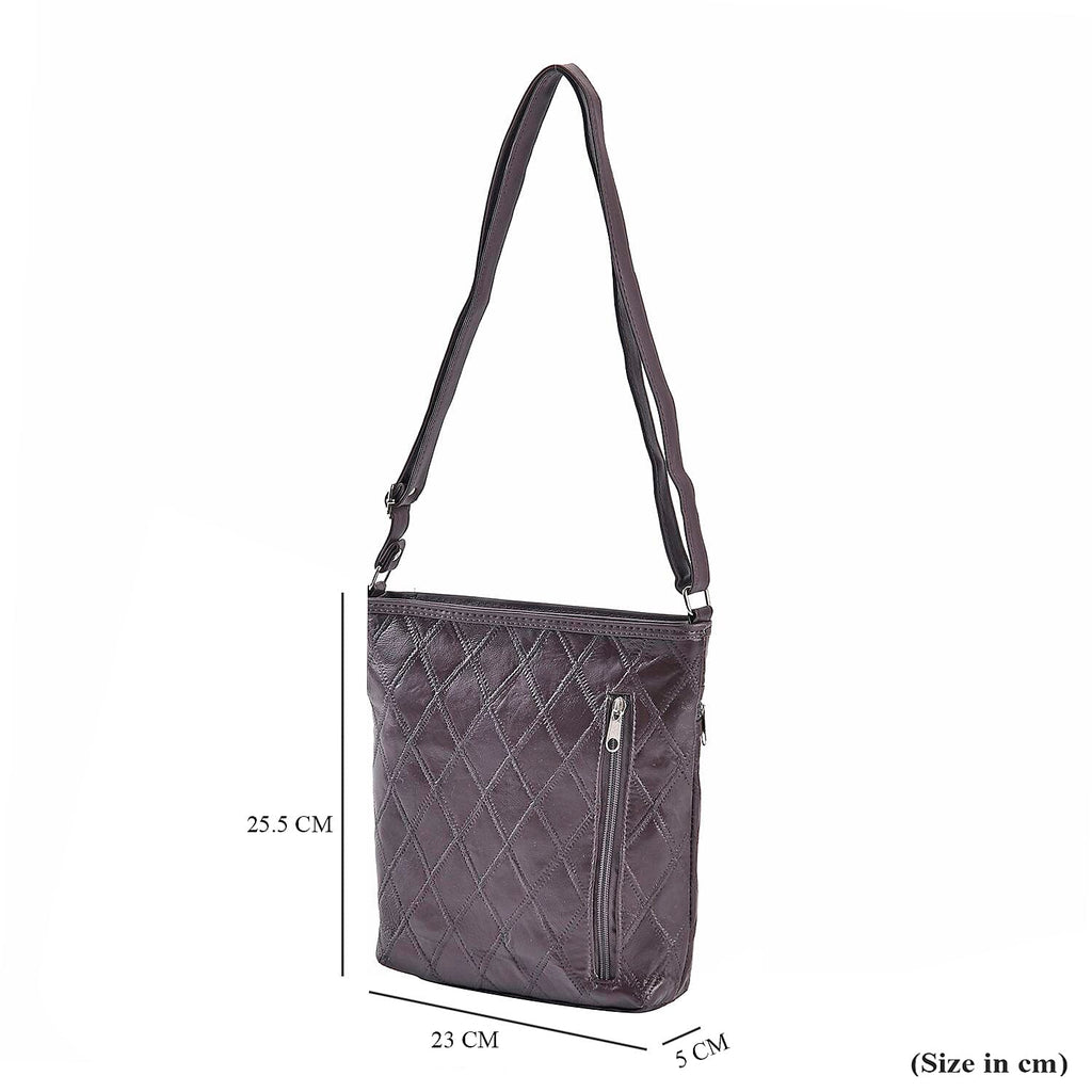 Sheepskin Leather Patchwork Shoulder Bag (Size 37x30x8 ) - Brown & Black