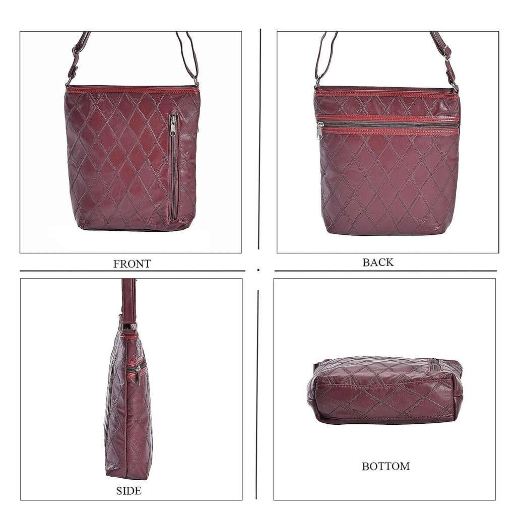 Leather Patchwork Shoulder Bag (Size 37x30x8 ) - Burgundy & Black