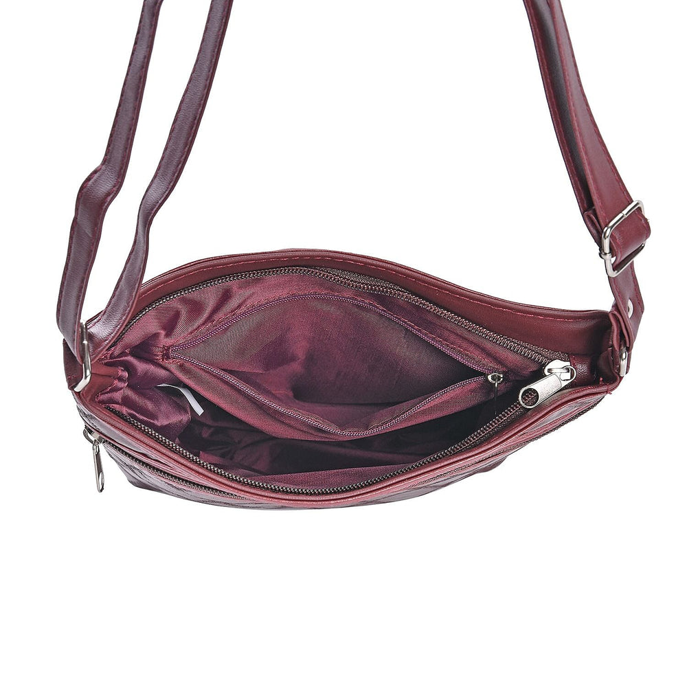 Leather Patchwork Shoulder Bag (Size 37x30x8 ) - Burgundy & Black