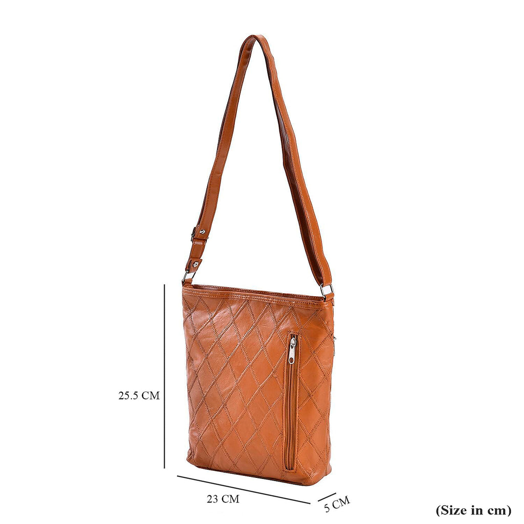 Leather Patchwork Shoulder Bag (Size 37x30x8 ) - Tan & Black