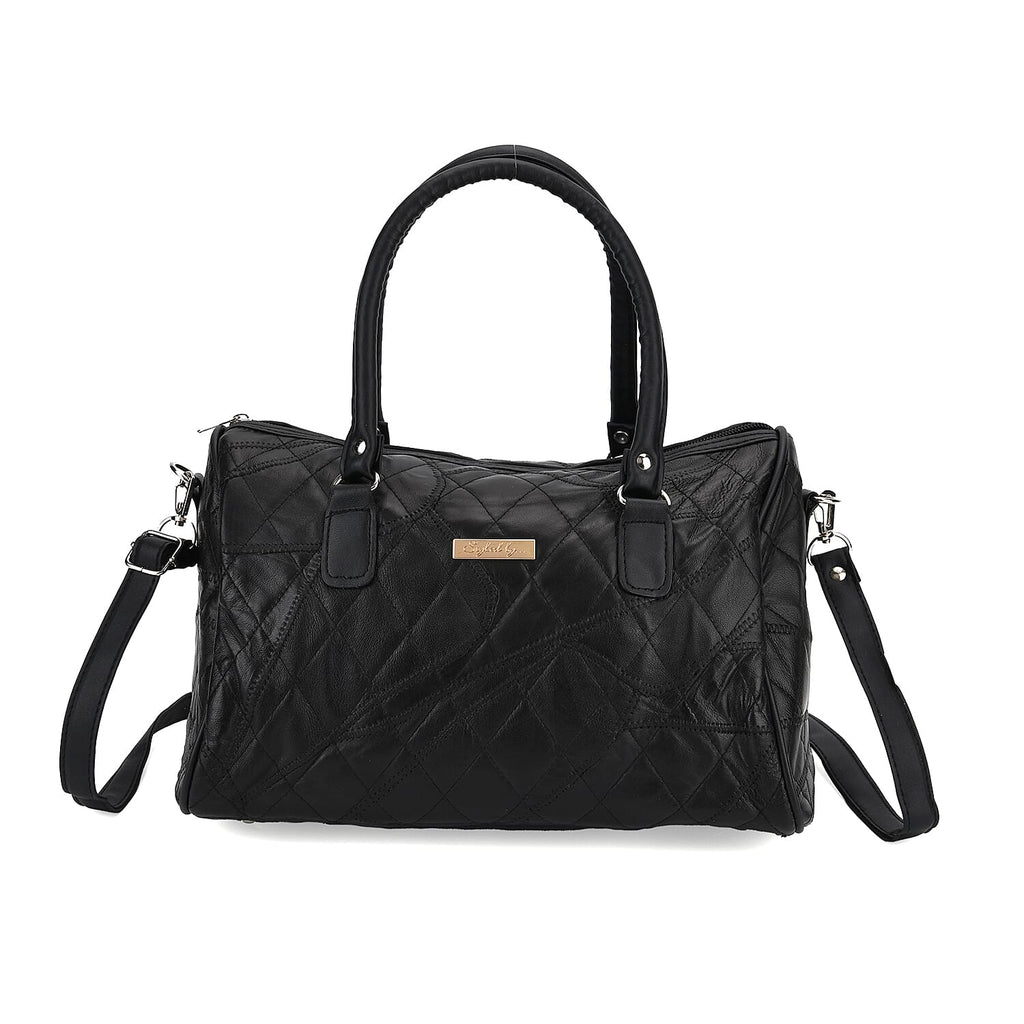 Styled by - 100% Genuine Leather Handbag with Leather Shoulder Strap - Black