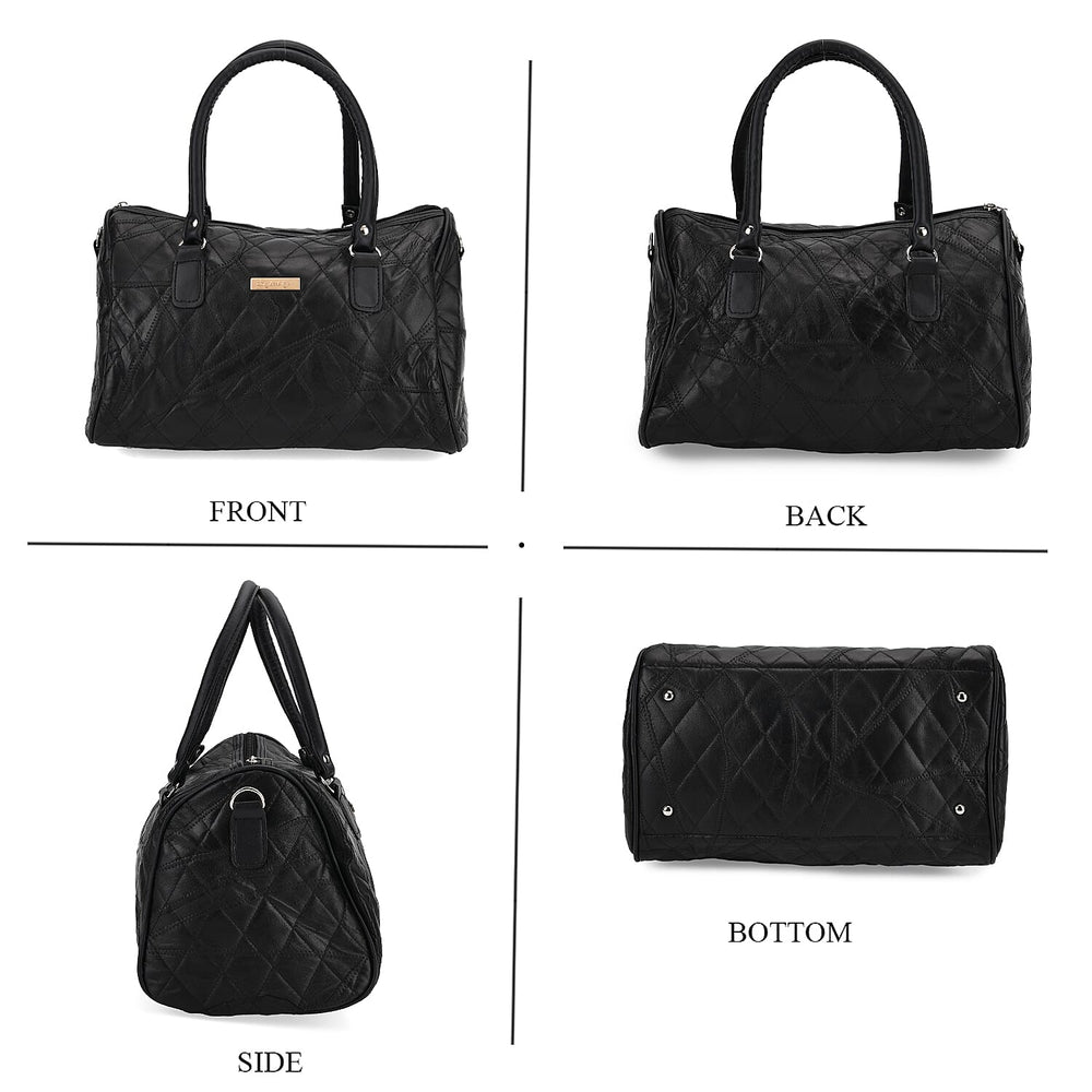 Styled by - 100% Genuine Leather Handbag with Leather Shoulder Strap - Black