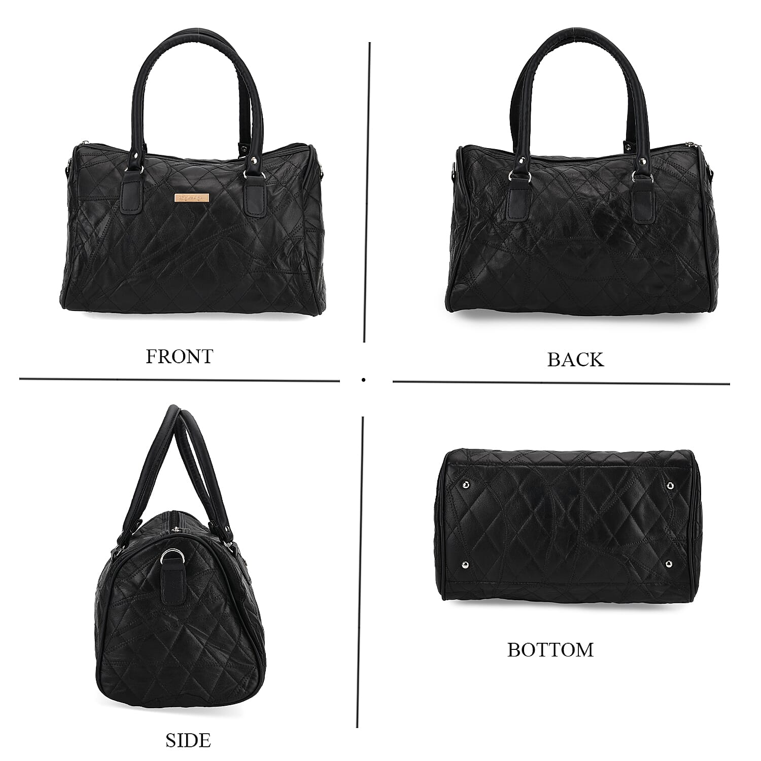 Styled by - 100% Genuine Leather Handbag with Leather Shoulder Strap - Black