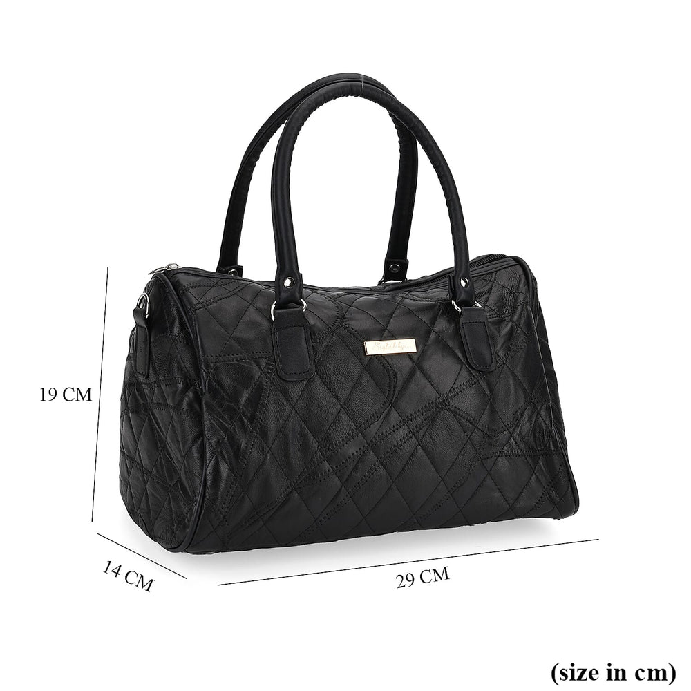 Styled by - 100% Genuine Leather Handbag with Leather Shoulder Strap - Black
