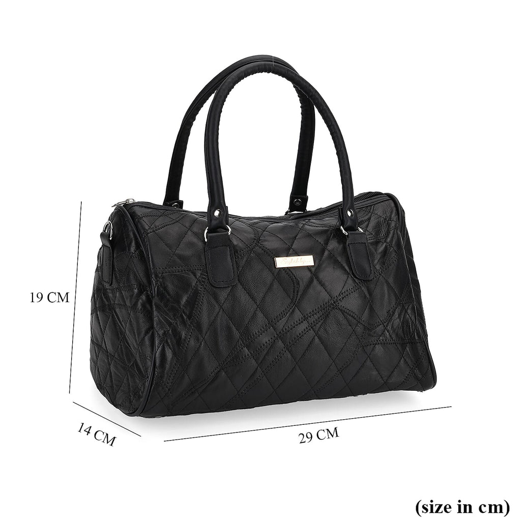 Styled by - 100% Genuine Leather Handbag with Leather Shoulder Strap - Black
