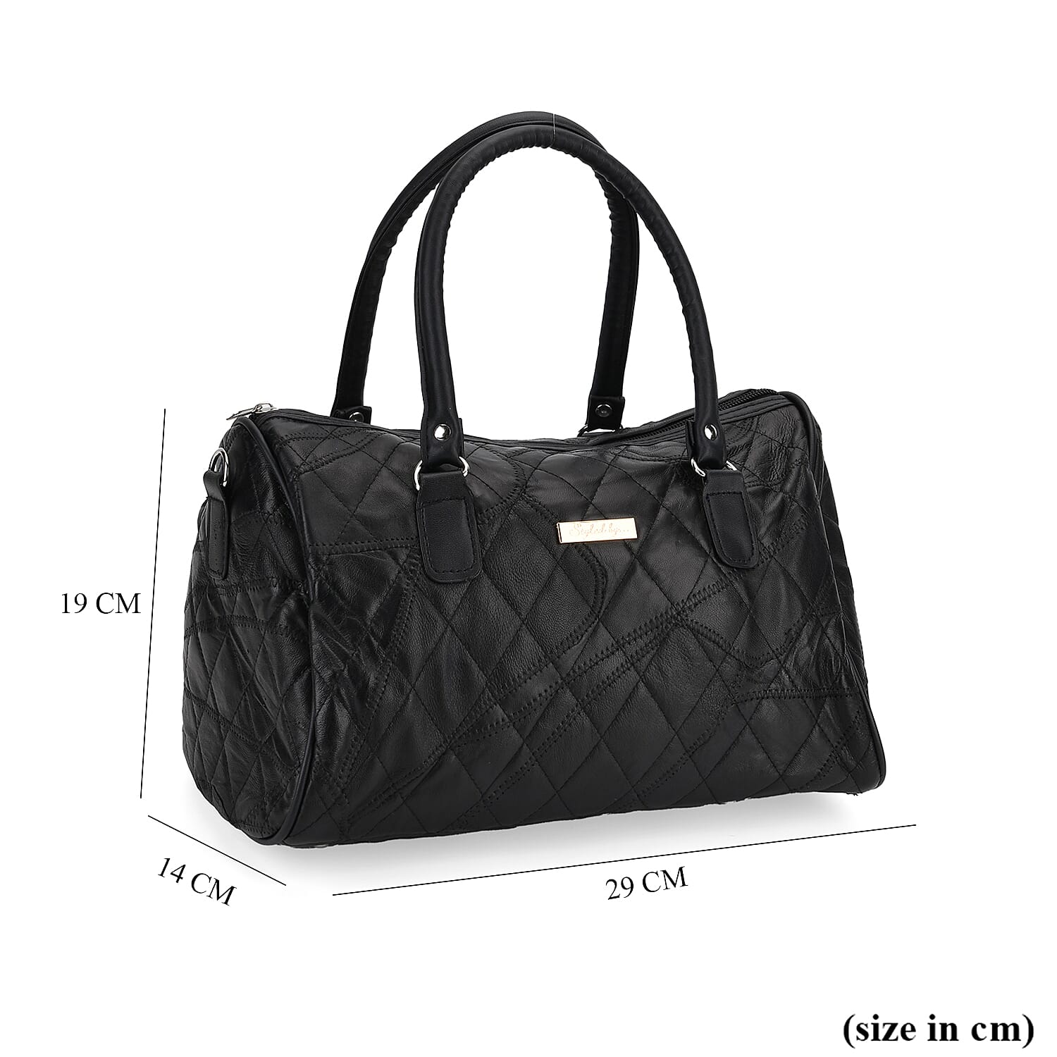 Styled by - 100% Genuine Leather Handbag with Leather Shoulder Strap - Black