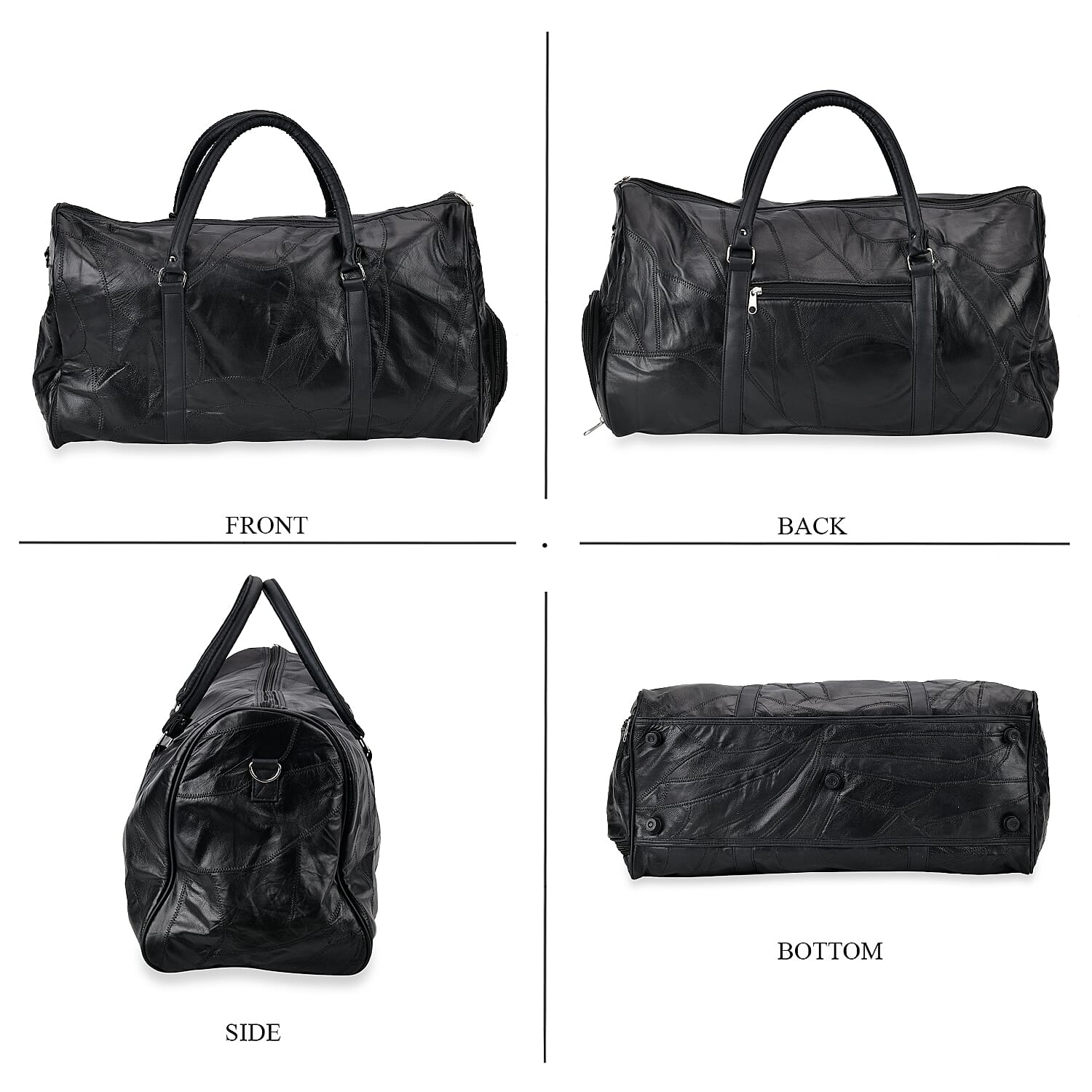 100% Genuine Leather Travel Duffle Bag (Size 51x23x28 cm) - Black
