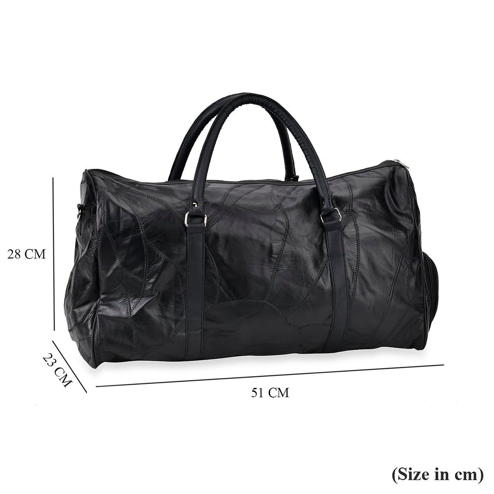 100% Genuine Leather Travel Duffle Bag (Size 51x23x28 cm) - Black