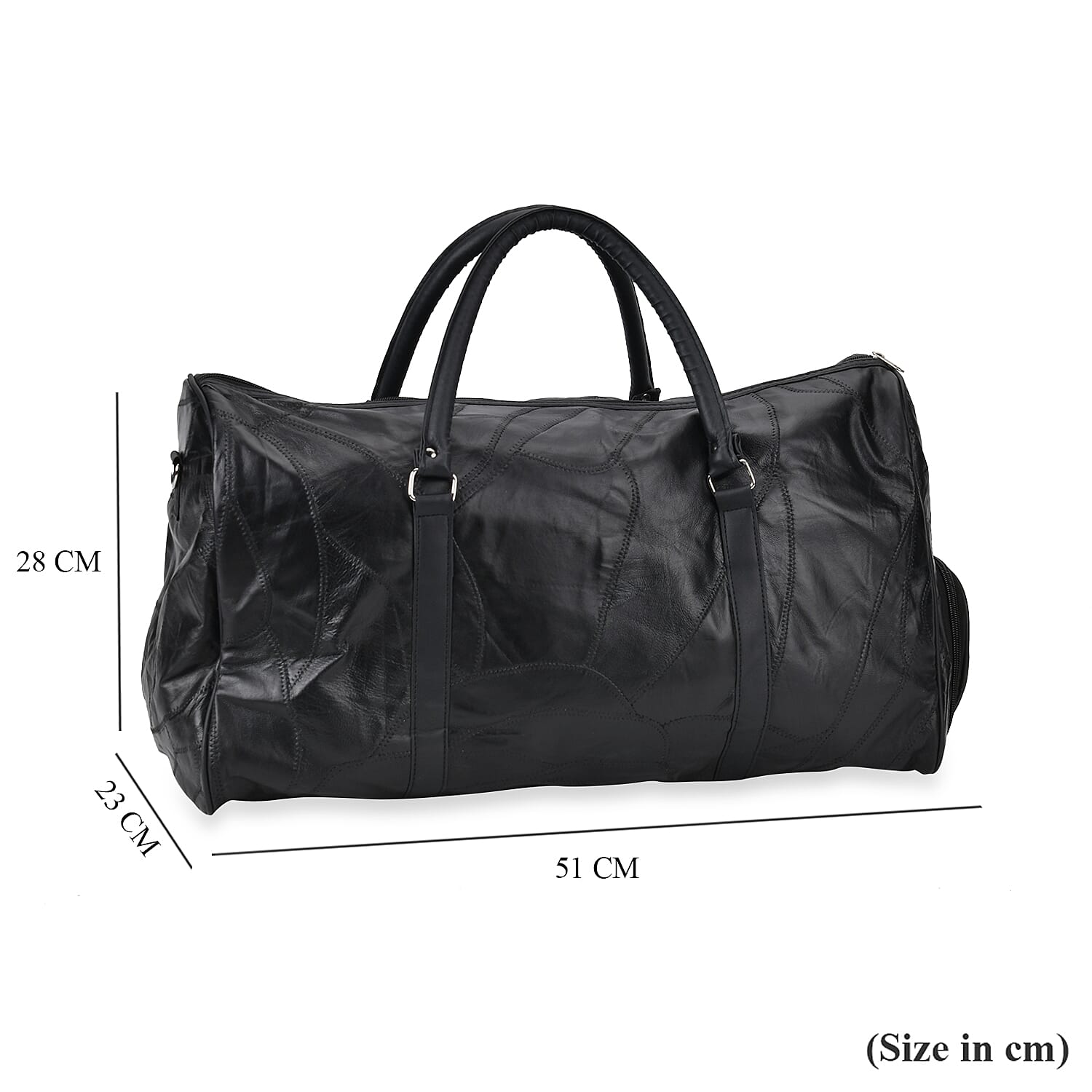 100% Genuine Leather Travel Duffle Bag (Size 51x23x28 cm) - Black