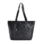 Quilted Pattern Genuine Leather Bag - Black