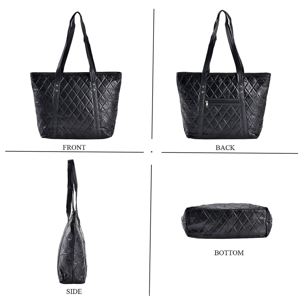 Quilted Pattern Genuine Leather Bag - Black