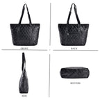 Quilted Pattern Genuine Leather Bag - Black