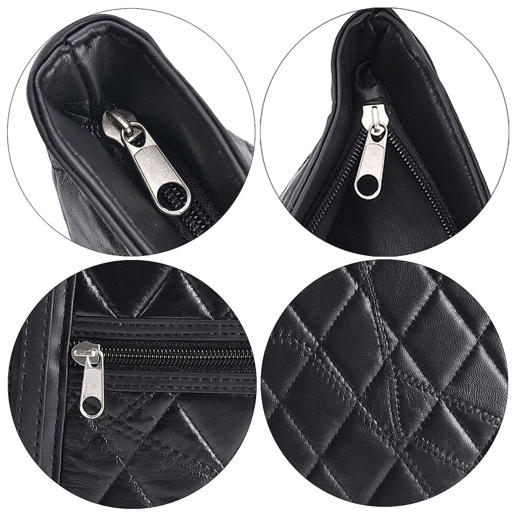 Quilted Pattern Genuine Leather Bag - Black