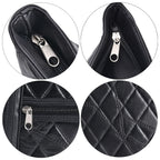 Quilted Pattern Genuine Leather Bag - Black