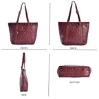 Quilted Pattern Genuine Leather Tote Bag - Wine