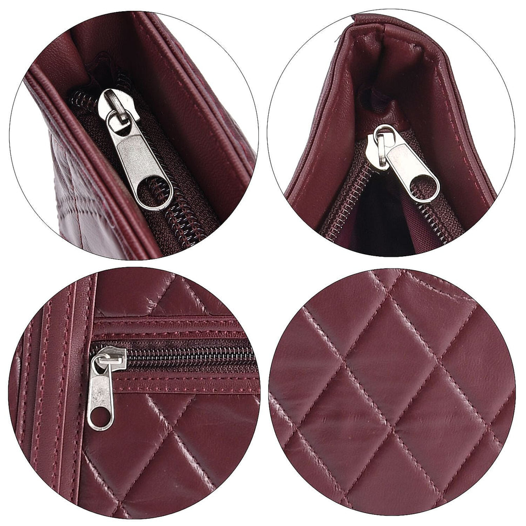 Quilted Pattern Genuine Leather Tote Bag - Wine