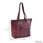 Quilted Pattern Genuine Leather Tote Bag - Wine