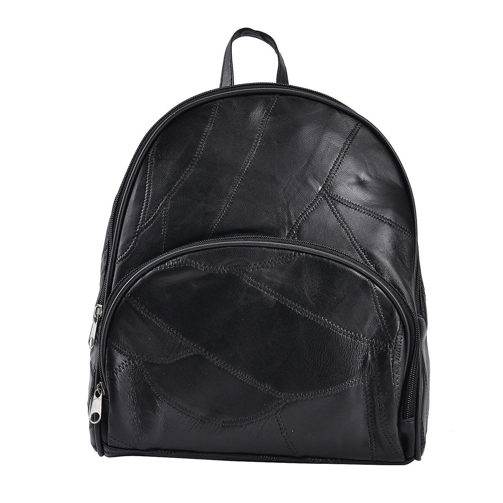 Sheepskin Leather Solid Backpack (Size 27x25x10 ) - Black & Black