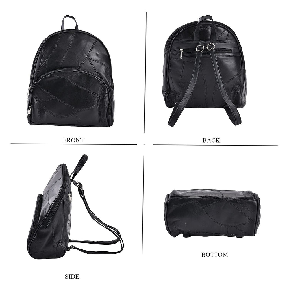 Sheepskin Leather Solid Backpack (Size 27x25x10 ) - Black & Black
