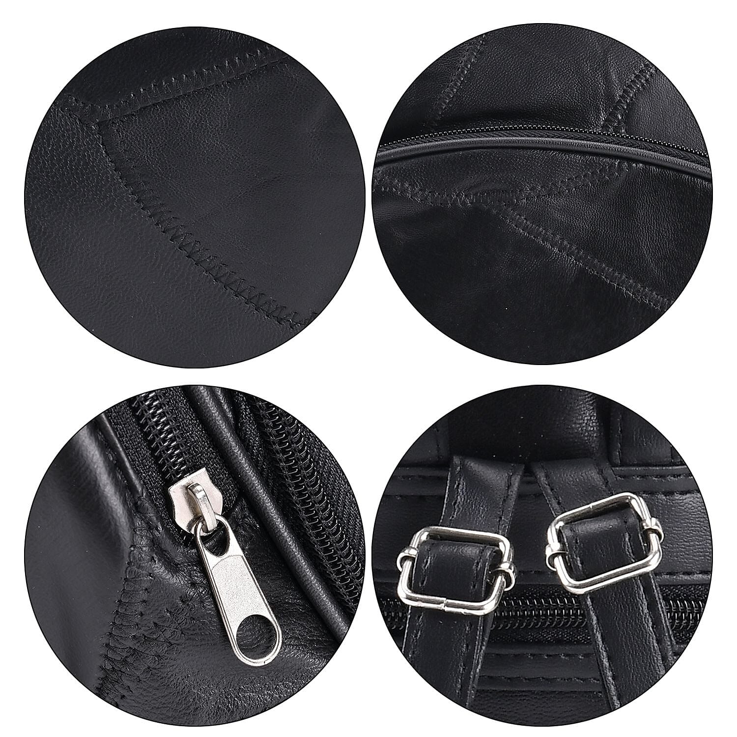 Sheepskin Leather Solid Backpack (Size 27x25x10 ) - Black & Black