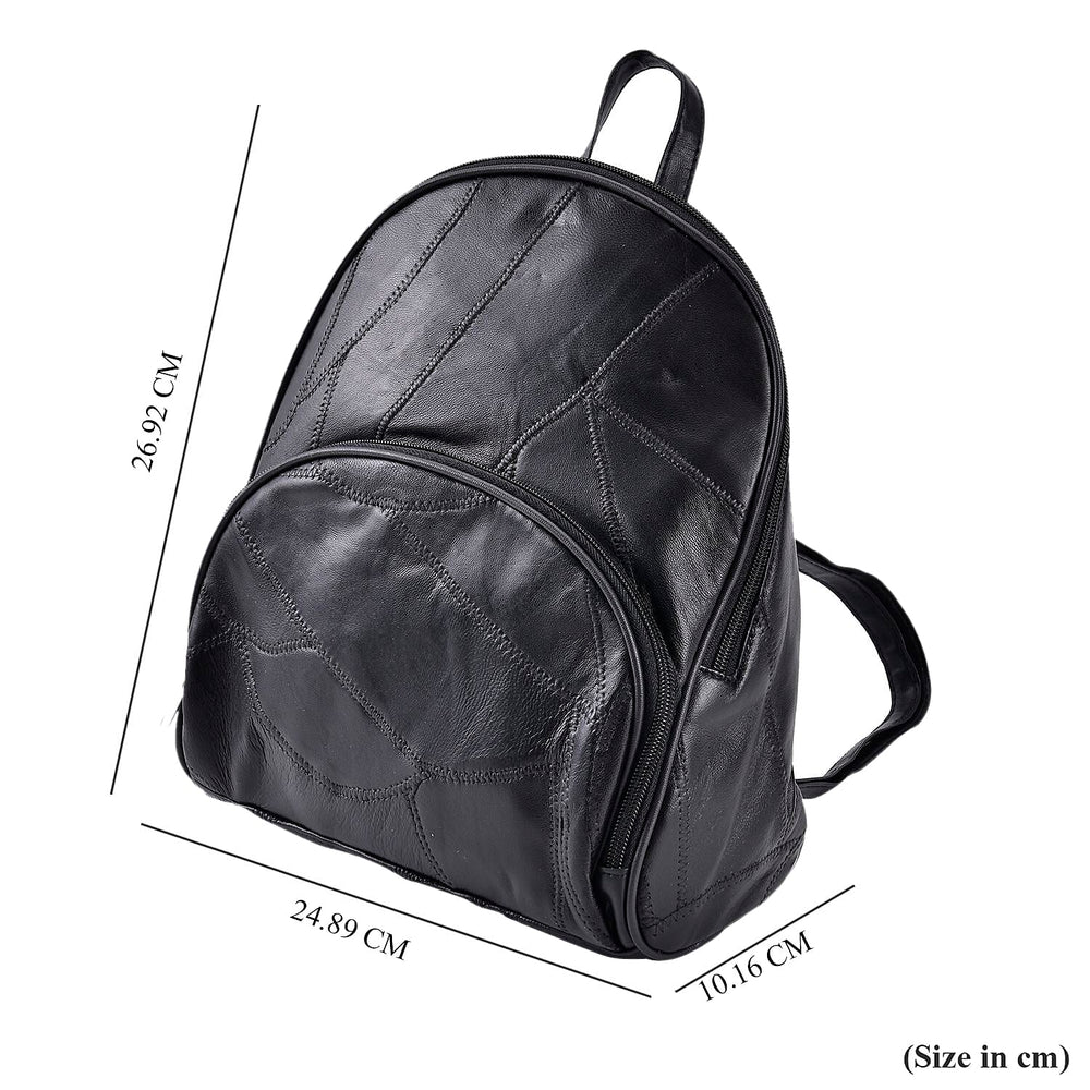 Sheepskin Leather Solid Backpack (Size 27x25x10 ) - Black & Black