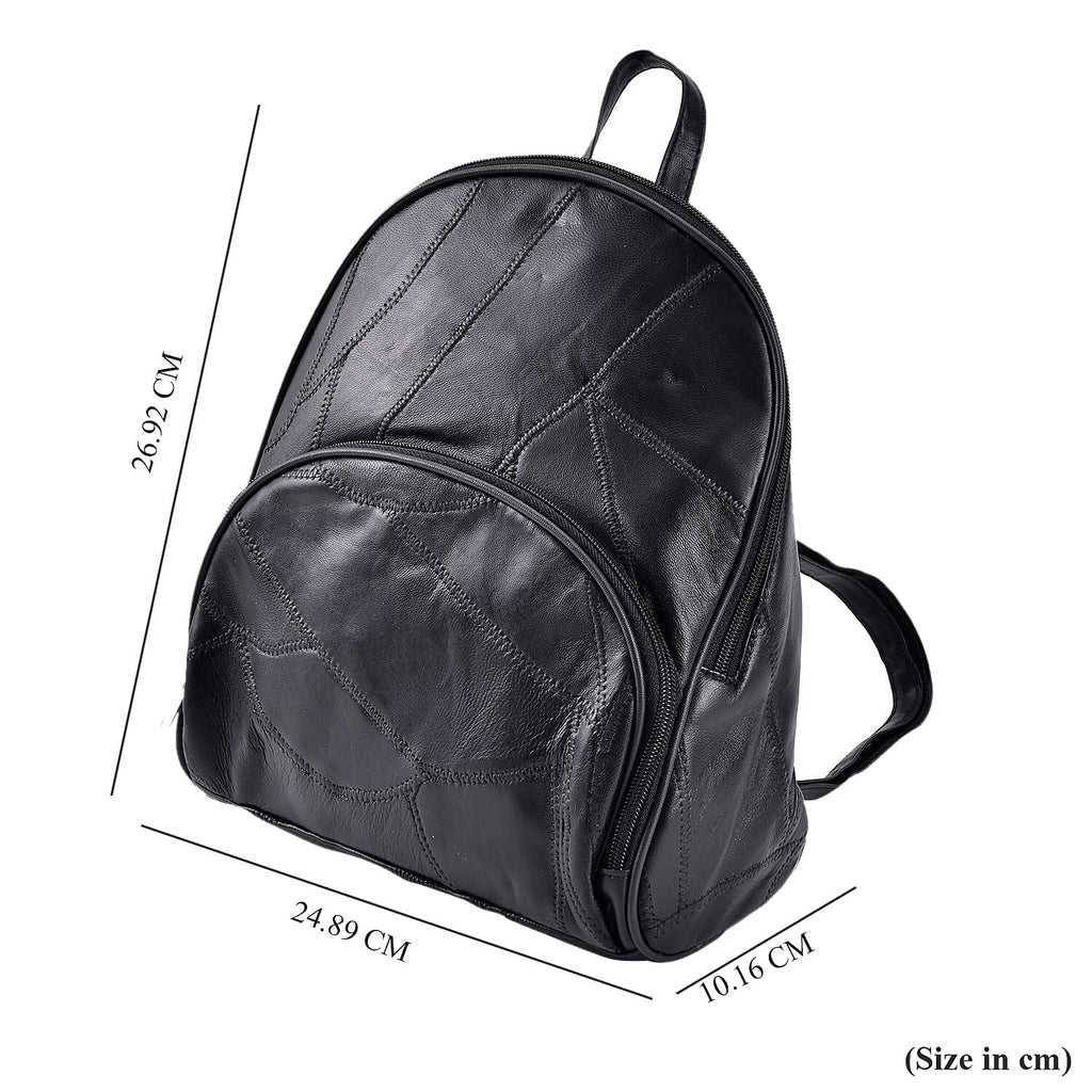 Sheepskin Leather Solid Backpack (Size 27x25x10 ) - Black & Black