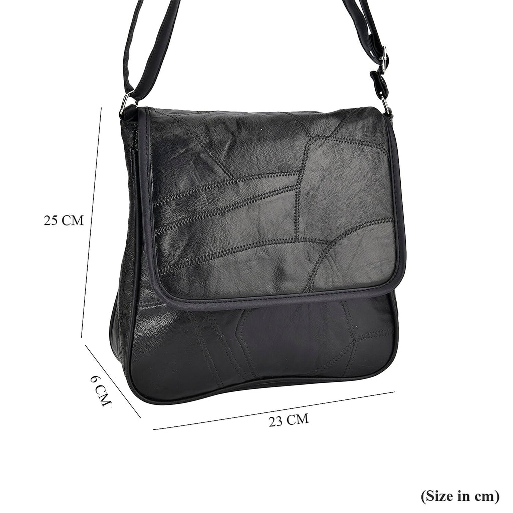 Peachwork Leather Flap Crossbody Bag - Black