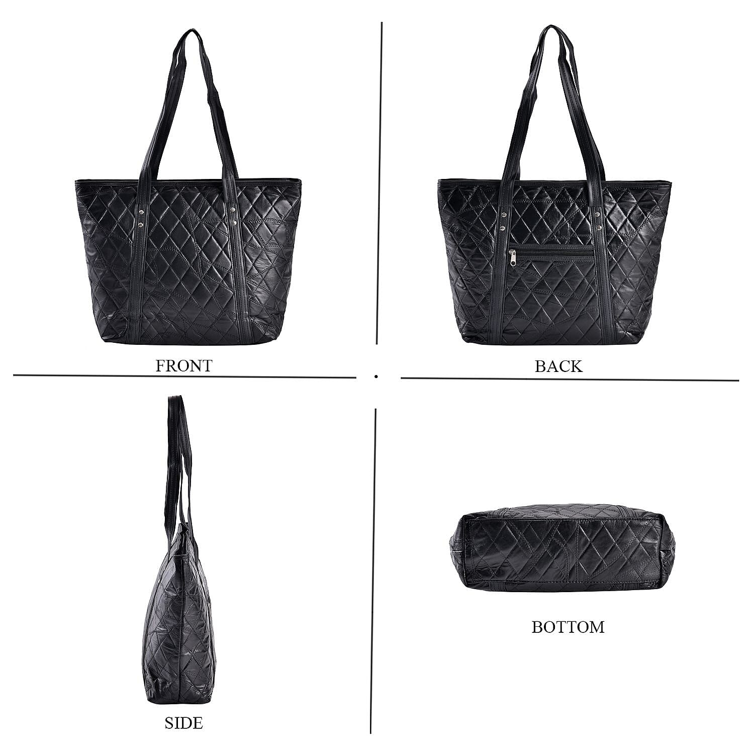 Closeout Deal - Genuine Leather Tote Bag (Size 40x30x10 cm) - Black