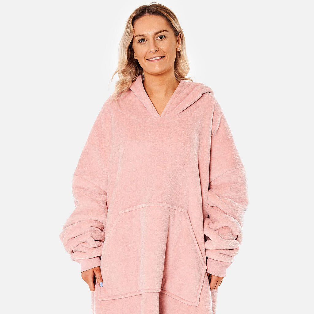 Sherpa Lined Long Length Hoodie - Pink